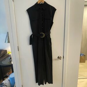 Black Linen Jump Suit - Mango